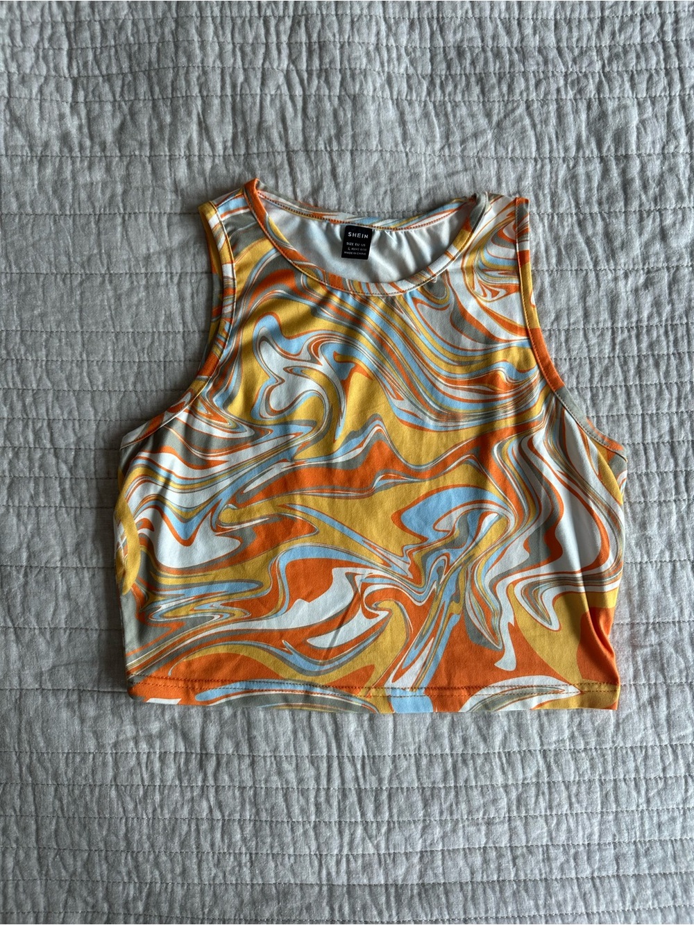 Orange Yellow Blue Swirl Crop Tank Top